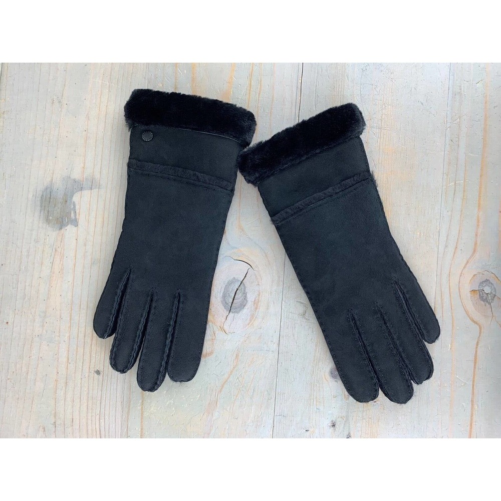 UGG black SHEEPSKIN EXPOSED SLIM TECH GLOVES WOMENS LARGE NWT - Picture 5 of 12